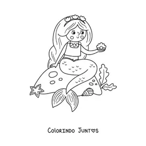 Desenho para colorir de sereia sentada em uma rocha