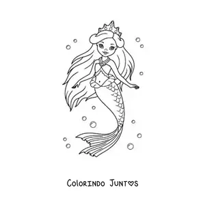 Desenho para colorir de linda princesa sereia no mar