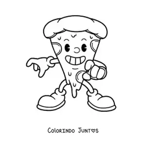 Desenho para colorir de uma fatia de pizza animada