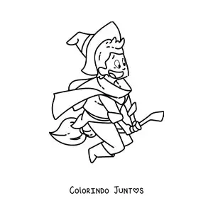 Desenho para colorir de feiticeiro voando em sua vassoura