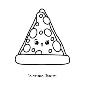 Desenho para colorir de uma fatia de pizza animada kawaii