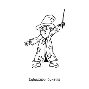 Desenho para colorir de mago com sua varinha