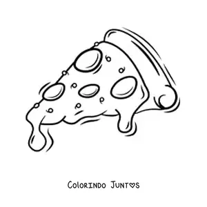 Desenho para colorir de uma fatia de pizza com salame