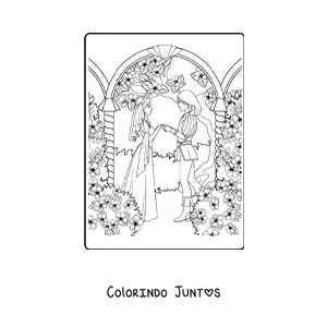Desenho para colorir de casamento da princesa e do principe