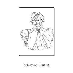 Desenho para colorir de menina princesa com lindo vestido