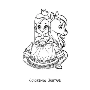 Desenho para colorir de princesa e ponei