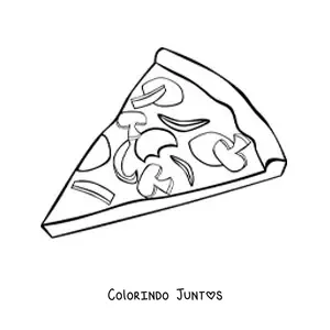 Desenho para colorir de uma fatia de pizza com varios ingredientes