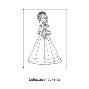 Desenho para colorir de princesa elegante com rosa