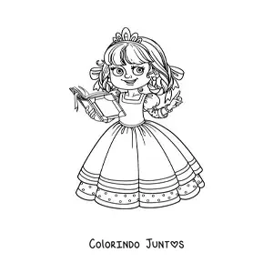 Desenho para colorir de princesa kawaii lendo um livro