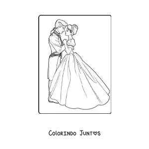Desenho para colorir de princesa dancando com o principe