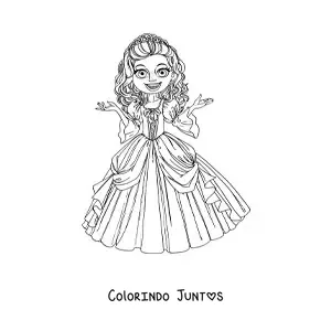 Desenho para colorir de princesa animada com vestido bonito