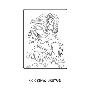 Desenho para colorir de princesa animada cavalgando