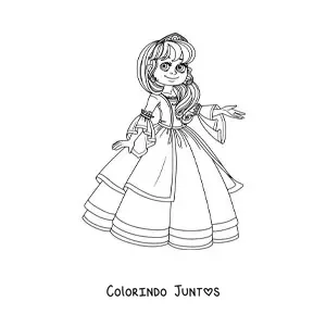 Desenho para colorir de princesa com vestido antigo