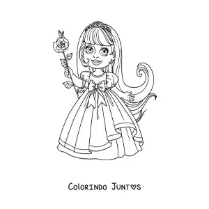 Desenho para colorir de menina princesa com uma rosa