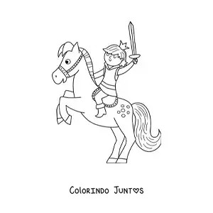 Desenho para colorir de principe kawaii a cavalo com espada