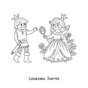 Desenho para colorir de principe kawaii e princesa