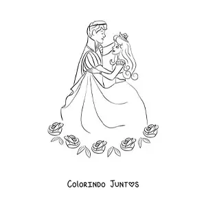 Desenho para colorir de principe jovem dancando com princesa
