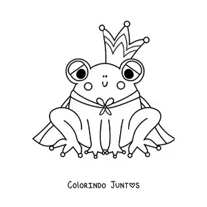 Desenho para colorir de principe kawaii transformado em sapo