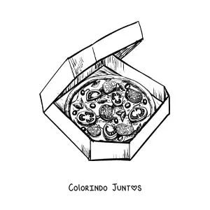 Desenho para colorir de uma pizza em uma caixa de pizzas