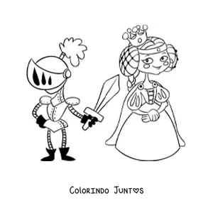 Desenho para colorir de principe com armadura resgatando uma princesa