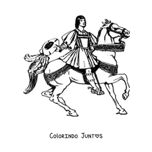 Desenho para colorir de principe medieval montando um cavalo