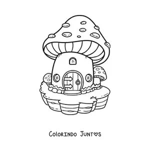 Desenho para colorir de casa em forma de cogumelo no bosque encantado