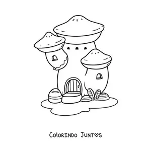 Desenho para colorir de casa em forma de cogumelo no bosque encantado