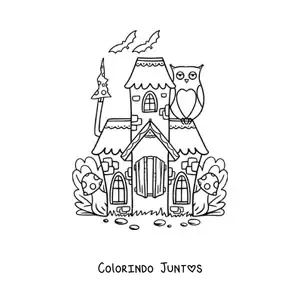 Desenho para colorir de castelo encantado em floresta magica