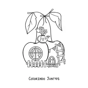 Desenho para colorir de casa em forma de cerejas no bosque encantado