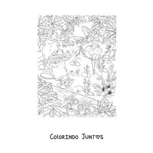 Desenho para colorir de linda fada dos animais com castores no bosque encantado