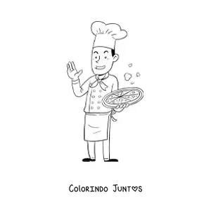 Desenho para colorir de um copo com canudo animado correndo com uma rosquinha
