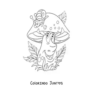 Desenho para colorir de cogumelo animado com caracol