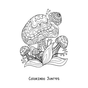 Desenho para colorir de cogumelos com caracol estilo Zentangle