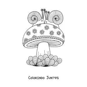 Desenho para colorir de cogumelo com caracois estilo Zentangle