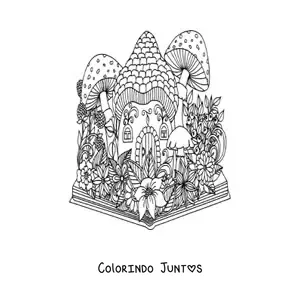 Desenho para colorir de livro com jardim magico