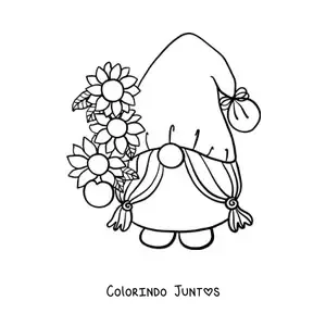 Desenho para colorir de gnomo de jardim com flores
