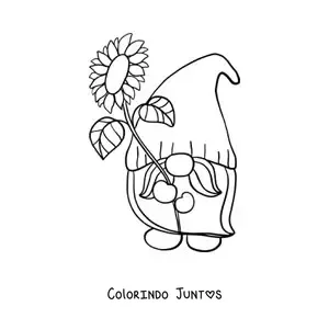 Desenho para colorir de gnomo de jardim com um girassol