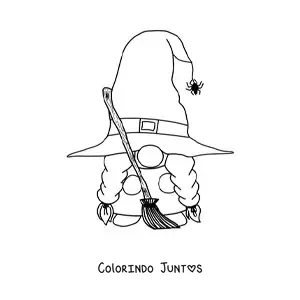 Desenho para colorir de gnomo de Halloween com vassoura
