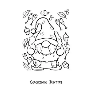 Desenho para colorir de gnomo de Natal com guirlanda