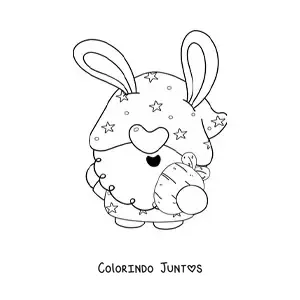 Desenho para colorir de gnomo de Pascoa com cenoura