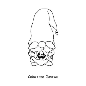 Desenho para colorir de gnomo de Halloween com abobora