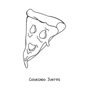 Desenho para colorir de uma fatia de pizza com queijo derretido