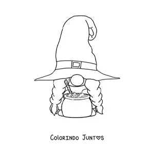 Desenho para colorir de gnomo de Halloween com caldeirao