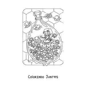 Desenho para colorir de gnomo sentado em jardim com abelhas