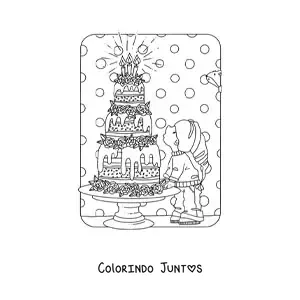 Desenho para colorir de gnomo kawaii com bolo de aniversario
