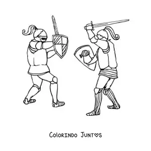 Desenho para colorir de duelo épico de cavaleiros medievais