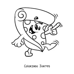 Desenho para colorir de uma pizza animada acenando