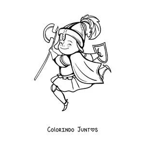 Desenho para colorir de cavaleiro da Idade Média animado pulando