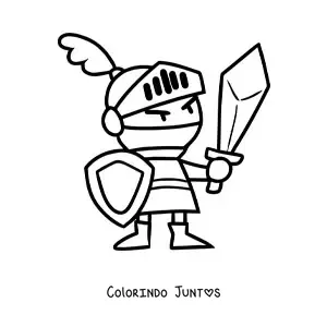 Desenho para colorir de um cavaleiro com espada e escudo