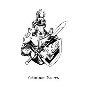 Desenho para colorir de cavaleiro realista com espada e escudo